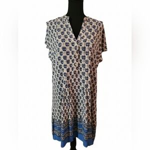 LOFT Floral Blue and Cream Blouse